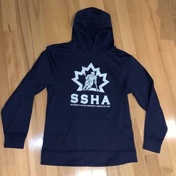 Boys ATC Navy Blue Stanley Stick Hockey Association hoodie & Short Sleeve- sz YM - Picture 2 of 16